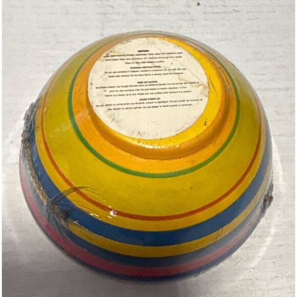 Hand-Painted Striped Ceramic Bowl Candle With Blue Wax 3" Height - Picture 5 of 7